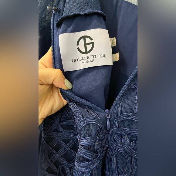 JS Collections Navy Long Sleeve Lace Maxi Evening Dress Gown Size 20W - Picture 9 of 15